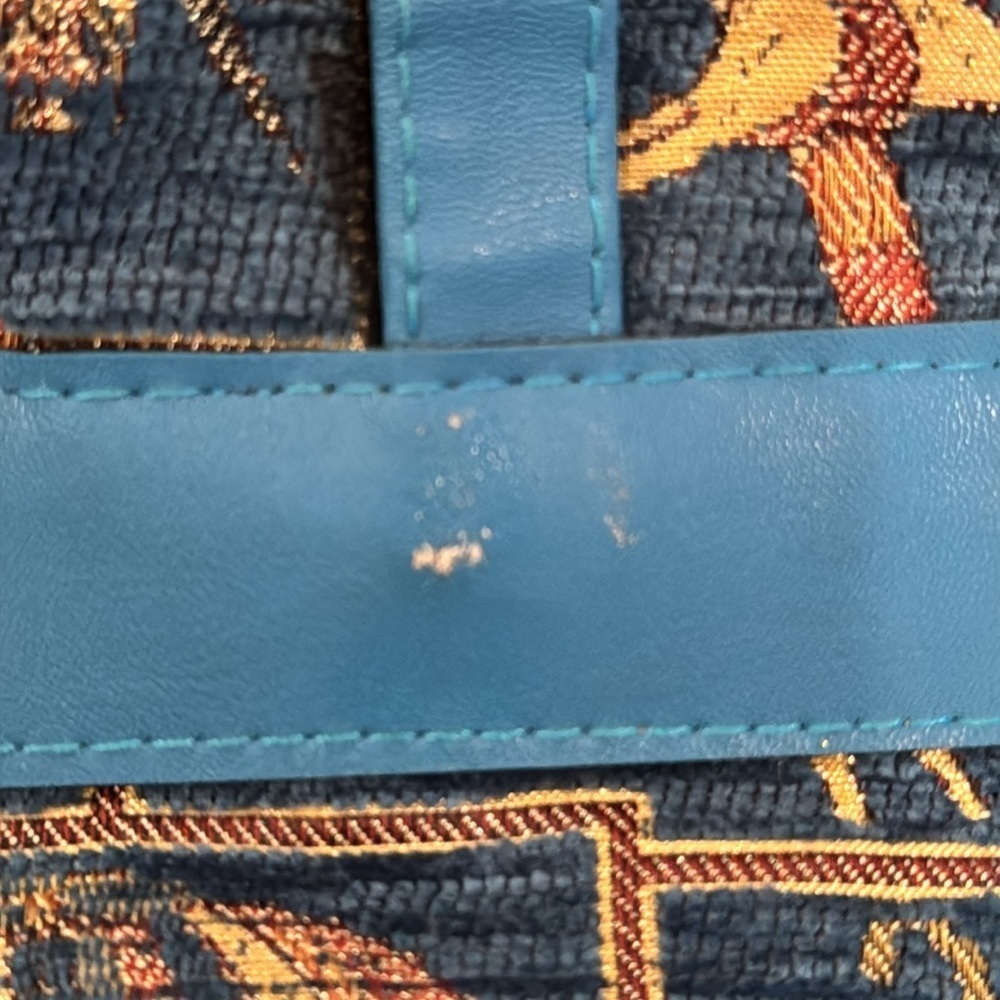 Motif Turkish Blue Tapestry & Vegan Leather Satchel Crossbody Bag - Picture 2 of 14